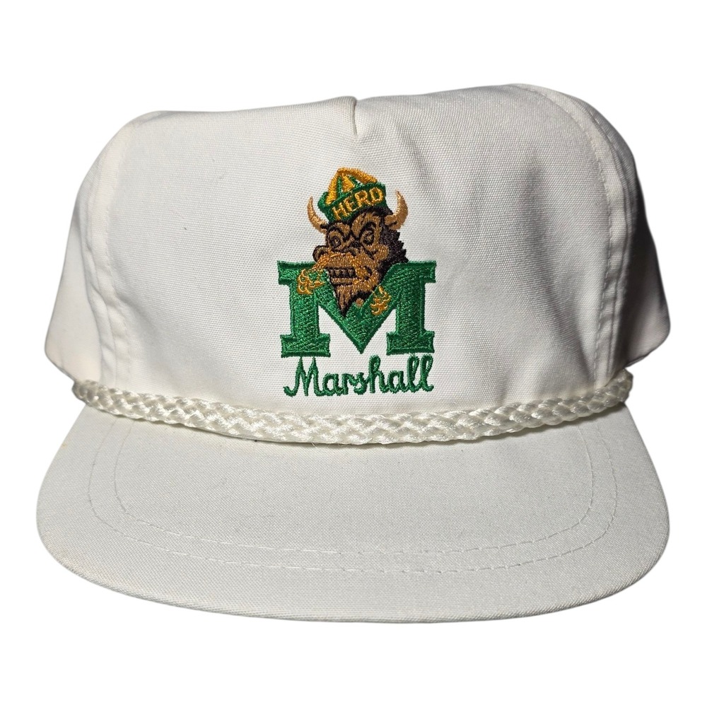 Vintage Marshall‎ Thundering Herd Snapback Hat White Green Rope Cap La Mode